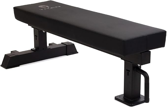 Titan Fitness TITAN Series Single Post Flat Bench, Rated 1,200 LB, 4" Thick HeftyGrip Vinyl Pad, Dedicated Home Gym Competition Weightlifting & Strength Training Utility Bench