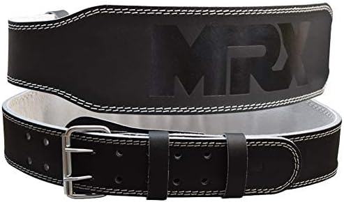 MRX Weight Lifting Belt Genuine Leather - 4 Inches Wide 8mm Thick Padded Lumbar Back Support Double Prong Powerlifting Belts Heavy Duty Deadlifts Workout Squats & Exercise Belt for Men & Women
