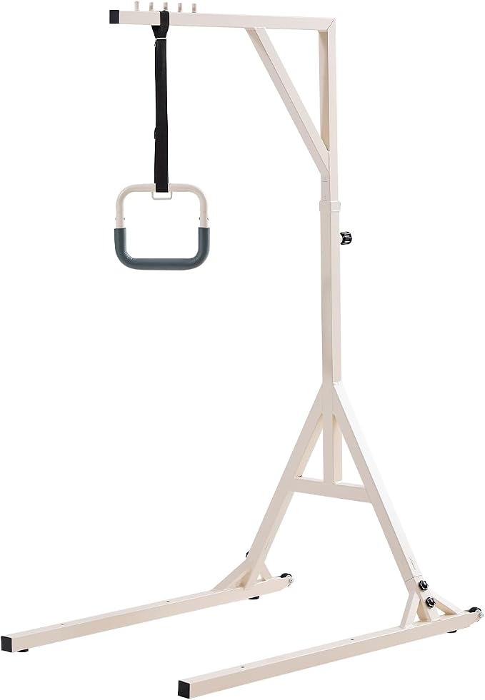 VEVOR Trapeze Bar for Bed Mobility, Height-Adjustable Bed Trapeze with 2 Casters, 350LBS Weight Capacity Heavy Duty Pull Up Trapeze Bar with Floor Stand for Elderly, Disabled, Bedridden Patients