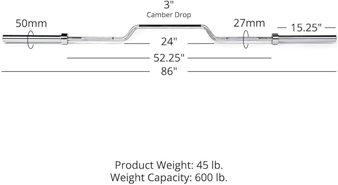 Titan Fitness Cambered Bench Press and Rowing Bar, 3" Camber Drop, 600 LB Capacity, 28mm Shaft, Chrome Finish, Bronze Bushings, Medium Diamond Knurling, Olympic Strength Training Barbell