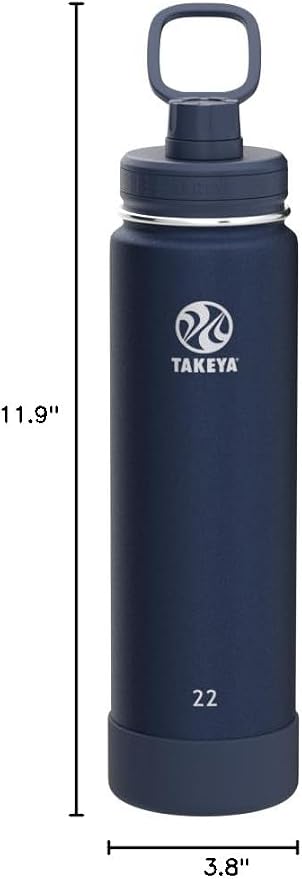 Takeya Actives Stainless Steel Water Bottle, Insulated Spout Lid, Keeps Drinks Cold 24 Hrs, Leakproof, Durable, Dishwasher Safe, Ideal for Gym, Travel, Fits Most Cup Holders, 40 oz/Midnight Blue