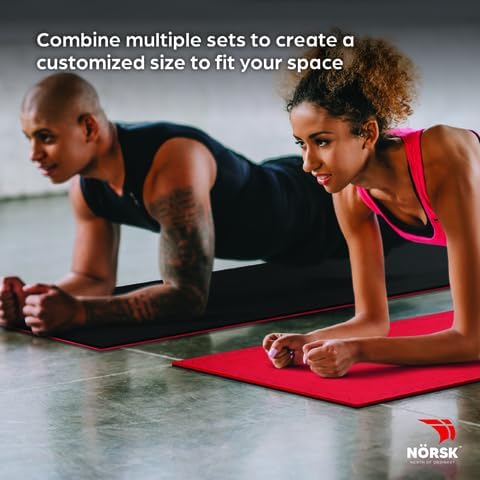 Reversible Gym Exercise Mats 3/4" Thick EVA Interlocking Foam Tiles, Perfect Home Gym Flooring, 32 Tiles & 64 Trim Pieces, 128 Sq. Ft. Reversible, Red/Black