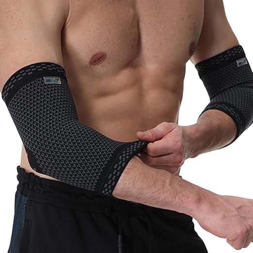NeoTech Care Elbow Support Brace - Breathable - Men, Women, Right or Left (Black Color, Size M, 1 Pair)