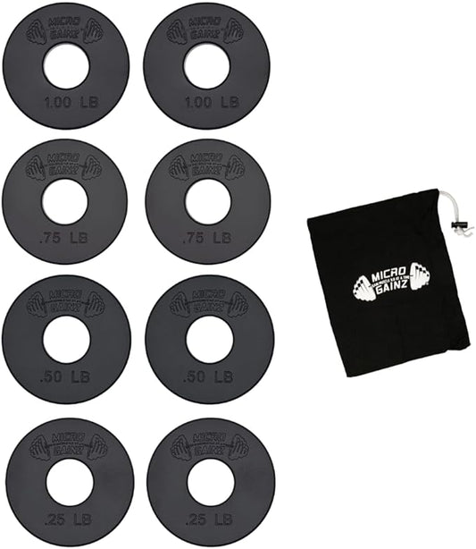 Micro Gainz Standard 1-Inch Center Hole Fractional 8 Piece Weight Plates with Bag, Designed for Standard 1-Inch Dumbbell & Barbell for Strength Training and Weight Lifting, Made in USA