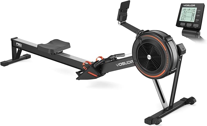 YOSUDA R2 Rowing Machine for Home, Air Rower with Self-Powered Monitor | 10 Level Resistance, Aluminum Rail, Ergonomic Seat, Easy Storage, Full Body Workout, Home Gym Equipment