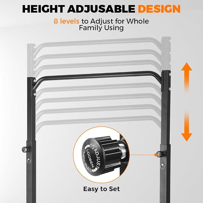 Pull Up Bar Station, Heavy Duty Chin Up Pullup Bars Free Standing Home Gym | 92" Adjustable Height, 440lb Capacity, 39.1" Wide Strength Training hanging Bar for Exercise, Outdoor Indoor Workout Fitness