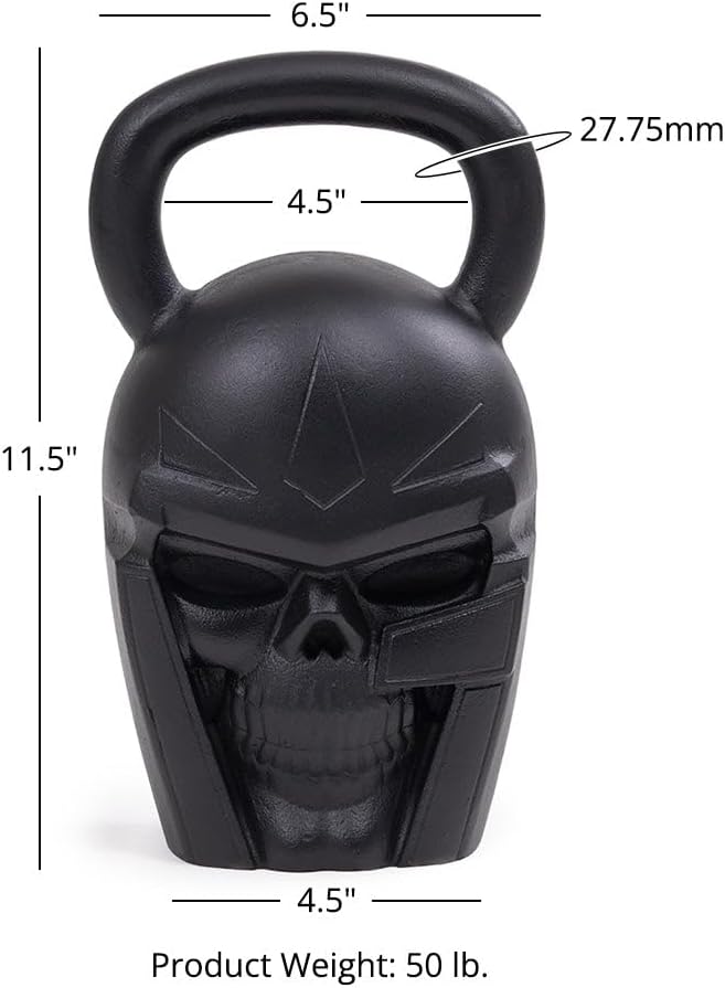 Titan Fitness 50 LB Warrior Kettlebell, Cast-Iron Skull Design, Anti-Slip Powder-Coated Handle, Cross Training Workout Equipment for Muscle Building, Cardio Fitness, Strength Training