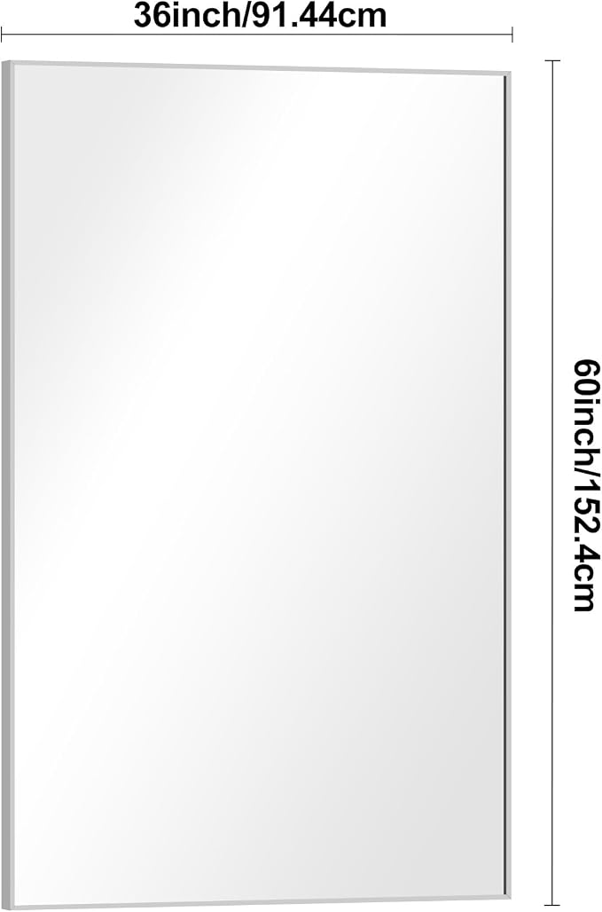 BONEWEI Silver Bathroom Mirror,60x36 inch Wall Mirror for Bathroom Wall Mounted,Large Rectangle Mirror for Bathroom Over Sink,Modern Metal Frame for Living Room,Bedroom Entryway,Horizontal/Vertical