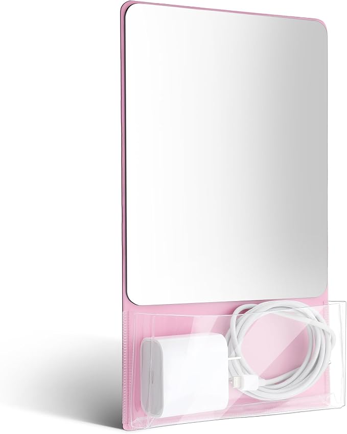 Cinnvoice 1 Pcs Magnetic Locker Mirror 6.69 x 5.51 Small Real Glass Mirror with Organizer Holder Bag and Magnet Backing Safe Pink Locker Accessory for School Cabinet Office Bathroom Gym Refrigerator