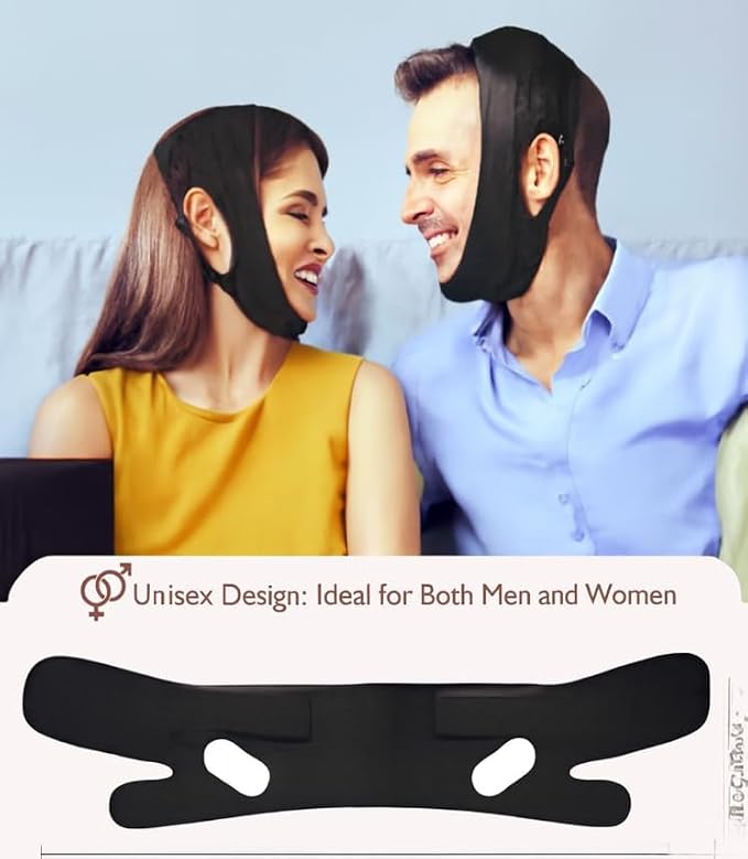 Jawline Shaper Chin Strap for Sleeping, Reusable V-Line Mask for Women Face Lifting Made w/Electric-Hot-Press Tech for Skin-Friendly & Breathable Cooling Fabric (Pure Black, One Size)