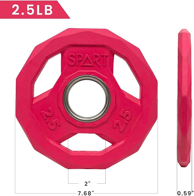 SPART Color Coded Weight Plate 2-Inch Rubber Coated Olympic Grip Plate for Barbell, Solid Cast Iron Weight Plates for Strength Training, Weightlifting, Crossfit, Home Gym, 2.5LB/5LB/10LB/25LB/35LB/45LB, Pair