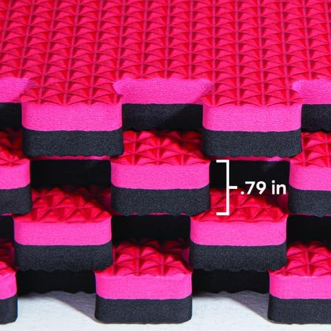 Reversible Gym Exercise Mats 3/4" Thick EVA Interlocking Foam Tiles, Perfect Home Gym Flooring, 32 Tiles & 64 Trim Pieces, 128 Sq. Ft. Reversible, Red/Black