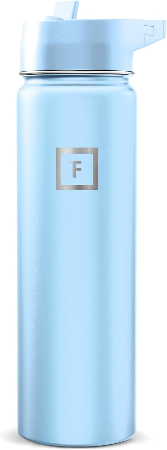 IRON °FLASK 24 oz Wide Mouth Water Bottle with Straw | Insulated Stainless Steel Sports Water Bottle with Leakproof Straw Lid - BPA Free, Cold 24 Hrs, Sweat Free (Morning Mist)