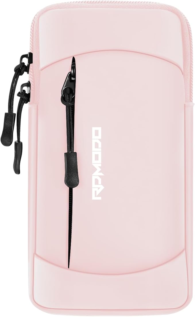 Running Armband Phone Holder, Water Resistant Arm Band 7.5" Pink | Lightweight, Adjustable Cell Phone Holder for Running, Large Capacity Arm Bands for iPhone 17 16 Pro Max Samsung Galaxy