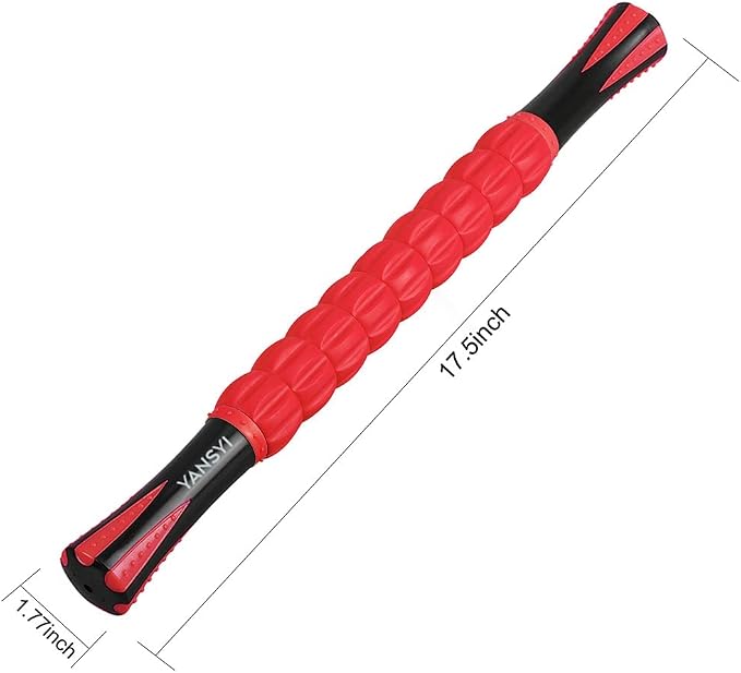YANSYI Professional 9-Roller Deep Tissue Massage Stick - Portable Muscle Recovery Roller for Athletes, Relieves Post-Workout Soreness & Leg/Back Pain - Portable Physio Tool (Red)