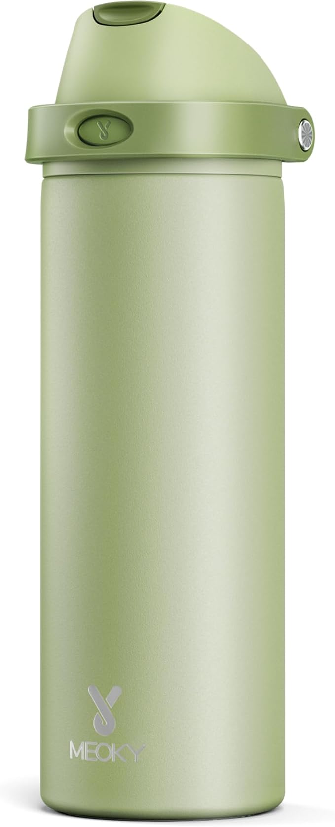 24 oz Insulated Water Bottle with Straw: Meoky Stainless Steel Metal Water Bottle with 2-in-1 Lid - Leak Proof, Cold for 24 Hours, Protective Silicone Base, BPA-Free for Sports Travel Car, Sage