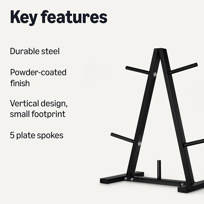 Amazon Basics Weight Plate Tree Rack, Durable Steel, Space-Saving Vertical Design for Home Gym