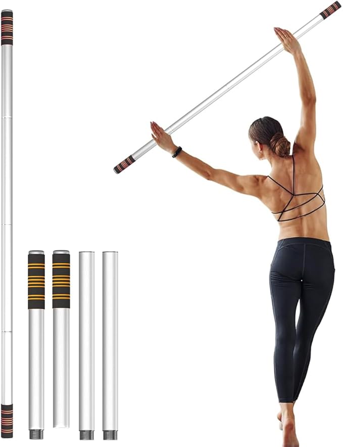 Queension 5ft Yoga Stick Adjustable Stretching Bar for Mobility & Balance | Heavy-Duty Steel Multi-Functional Fitness Pole with 4 Steel Rods & Comfort Foam Grips