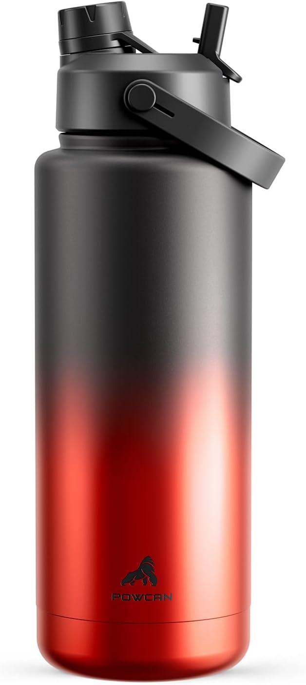 POWCAN 40 oz Insulated Water Bottle with 2-in-1 Straw and Spout Lid, Keep Cold 24H, Leak-Proof, BPA-Free, Double Wall Stainless Steel Water Bottle for Sports, Gym, Travel, Gift, and School (Ace)