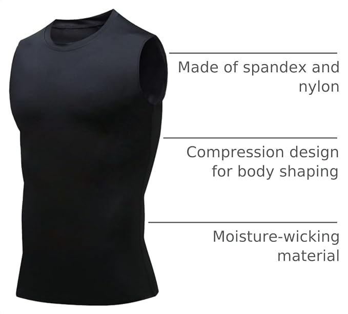 Compression Shirt Men Slimming Body Shaper Vest Crewneck Workout Tank Top | Tummy Control Undershirts, Gynecomastia Compression Shirts, Back Support, Sleeveless Muscle Shirts, Shaping Tank Top