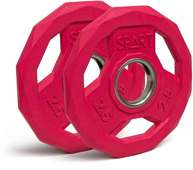 SPART Color Coded Weight Plate 2-Inch Rubber Coated Olympic Grip Plate for Barbell, Solid Cast Iron Weight Plates for Strength Training, Weightlifting, Crossfit, Home Gym, 2.5LB/5LB/10LB/25LB/35LB/45LB, Pair