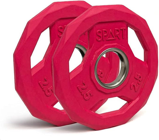 SPART Color Coded Weight Plate 2-Inch Rubber Coated Olympic Grip Plate for Barbell, Solid Cast Iron Weight Plates for Strength Training, Weightlifting, Crossfit, Home Gym, 2.5LB/5LB/10LB/25LB/35LB/45LB, Pair