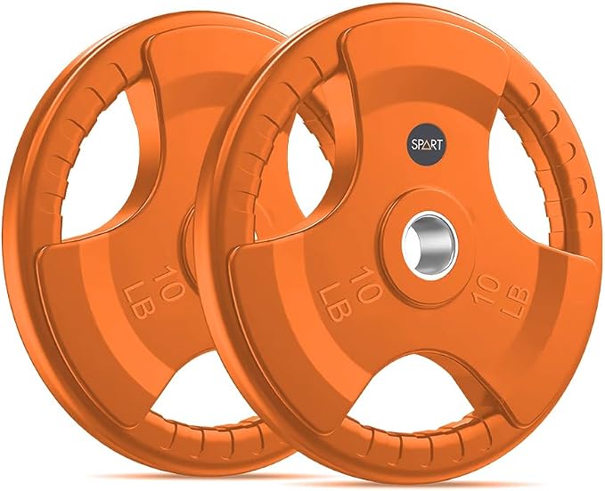SPART 2-Inch Color Rubber Coated Olympic Grip Plate in Pairs or Single for Strength Training, Weightlifting and Bodybuilding, Solid Cast Iron Weight Plates for Barbell, 2.5LB/5LB/10LB/25LB/35LB/45LB, Two Years Warranty