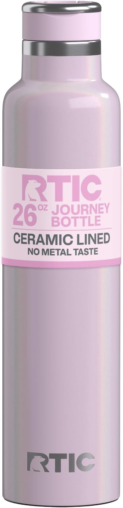 RTIC 26oz Journey Water Bottle, Ceramic Lined, Pale Pink Glitter | Stainless Steel Metal, Insulated for Hot and Cold Drinks, Sports, Travel and Camping