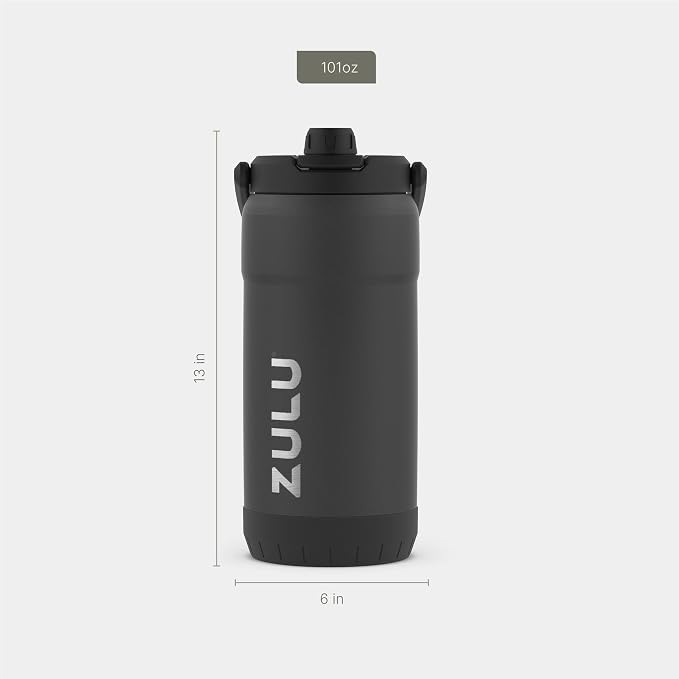 ZULU Goals Vacuum Insulated Large Capacity Stainless Steel Water Bottle | Reusable Jug Thermoses with Carry Handle | Leak-Proof Lid | Perfect for Travel, Workout, Gym, Hiking, Camping | 64oz, 101oz