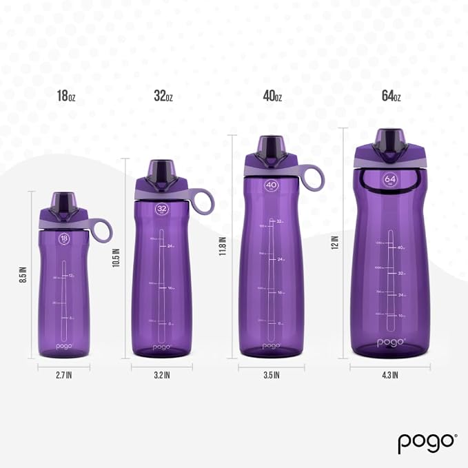 Pogo BPA-Free Plastic Water Bottle with Chug Lid, Purple, 32 oz.