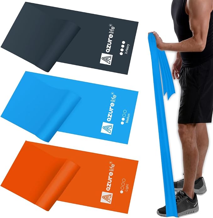 A AZURELIFE Resistance Bands,Professional Long Non-Latex Elastic Stretch Bands,Exercise Bands for Physical Therapy, Yoga, Pilates, Rehab, at-Home or The Gym Workouts, Strength Training