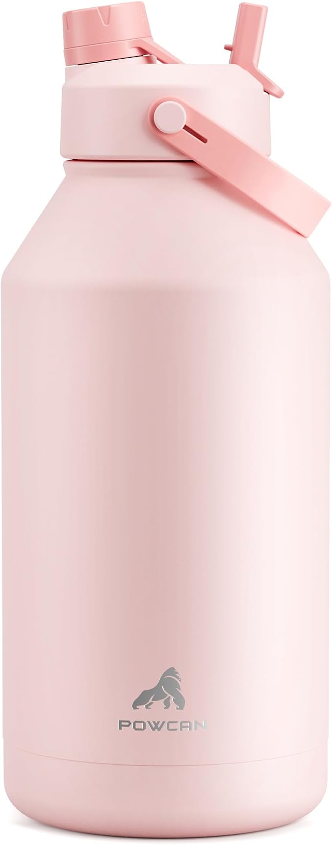 POWCAN 64 oz Insulated Water Bottle with 2-in-1 Straw and Spout Lid, Keep Cold 24H, Leak-Proof, BPA-Free, Double Wall Stainless Steel Water Bottle for Sports, Gym, Travel, and School (Cotton Candy)