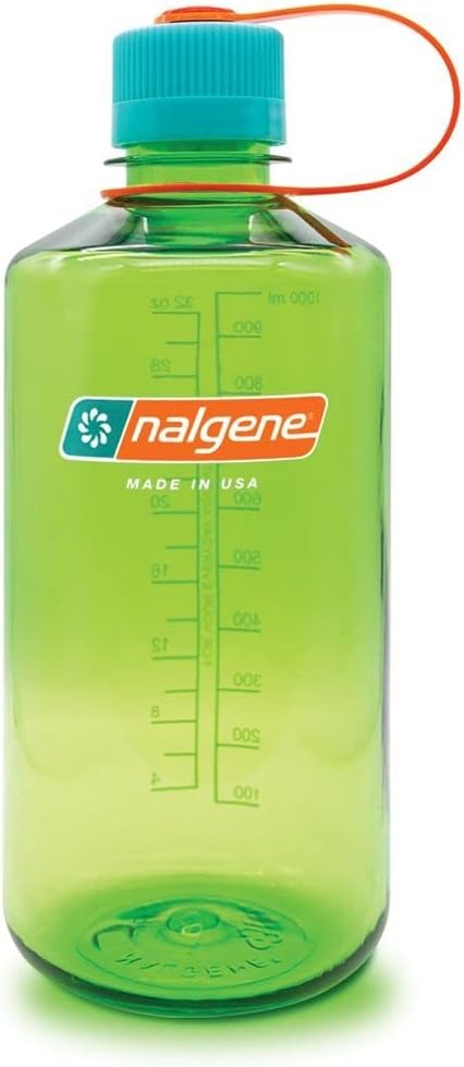 Nalgene 32 oz Narrow Mouth Water Bottle, Pear | BPA-Free, Durable & Lightweight, Leak Proof, Dishwasher Safe, Large Reusable Plastic Bottle for Hiking, Gym, Work & Travel