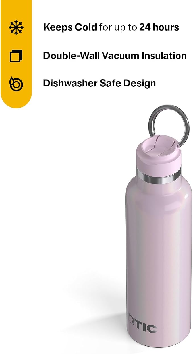 RTIC 20oz Journey Water Bottle, Ceramic Lined, Pale Pink Glitter | Stainless Steel Metal, Insulated for Hot and Cold Drinks, Sports, Travel and Camping