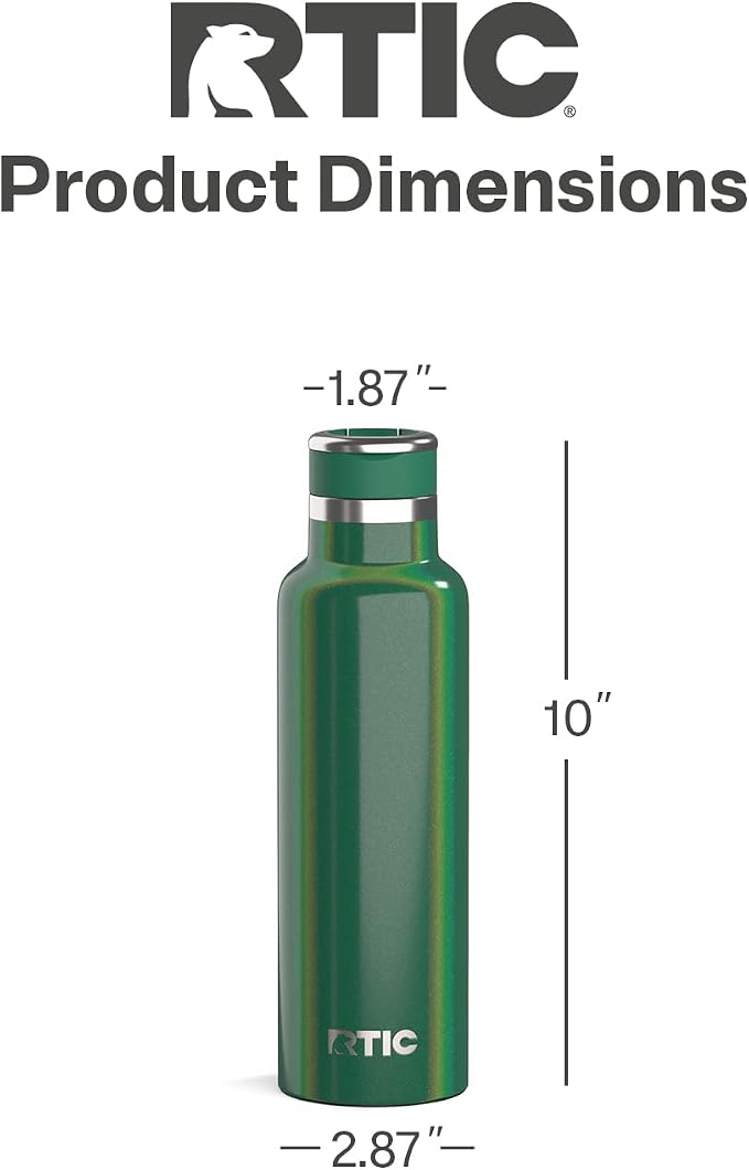 RTIC 20oz Journey Water Bottle, Ceramic Lined, Pine Tree Glitter | Stainless Steel Metal, Insulated for Hot and Cold Drinks, Sports, Travel and Camping