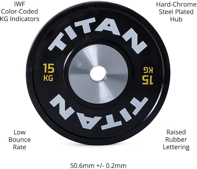 Titan Fitness Elite Olympic Bumper Plates, Competition Weight Plates, Rubber Rubber with Steel Insert