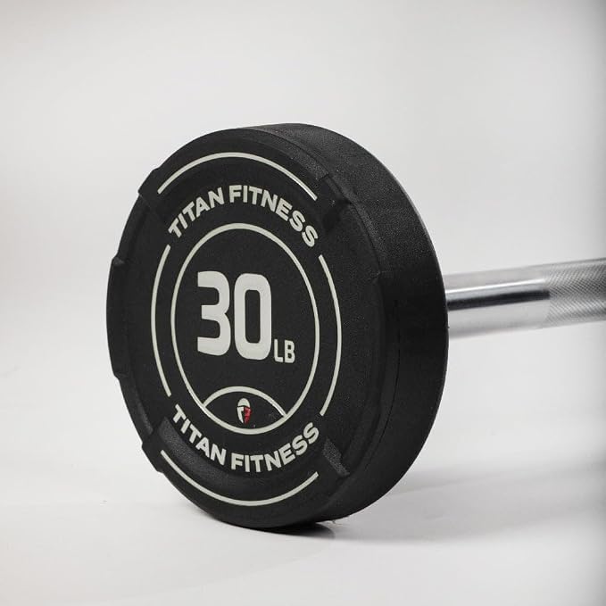 Titan Fitness Rubber Curl Fixed Barbells, Pre-Loaded Weight Bar for Strength Training & Weightlifting