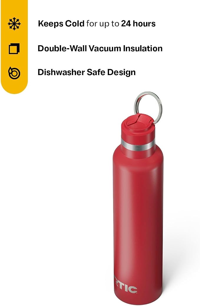 RTIC 26oz Journey Water Bottle Ceramic Lined Metal Stainless Steel Vacuum Insulated, BPA Free, Reusable, for Water, Hot and Cold Drinks, Travel, Sports, Camping, Flag Red