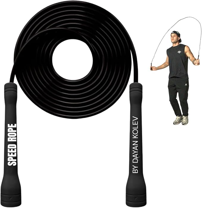 Swissskip Speed Jump Rope by Dayan Kolev, 5mm PVC Skipping Rope, Great for Beginners and Advanced Athlets, Designed for Fitness, Cardio, Boxing & CrossFit, Adjustable length with Unbreakable Handles