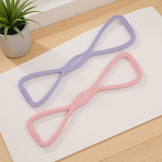 AZALEA Figure 8 Resistance Bands, Silicone Stretch Bands with Handles | 2 Pack Figure 8 Resistance Bands, Non-Slip Grip, 15LB 25LB Resistance for Arms, Back, Legs, Glutes, Yoga Pilates Home Workout