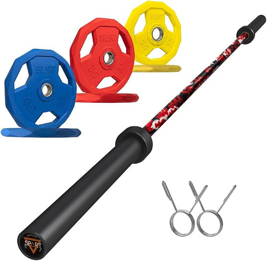 7FT Olympic Barbell Bar with Weight Plate Set Combo, Solid Olympic Bar with Bearings, 700Lbs Capacity Weight Bar for Home Gym Strength Training, Weightlifting, Powerlifting, Fit for 2" Olympic Plates