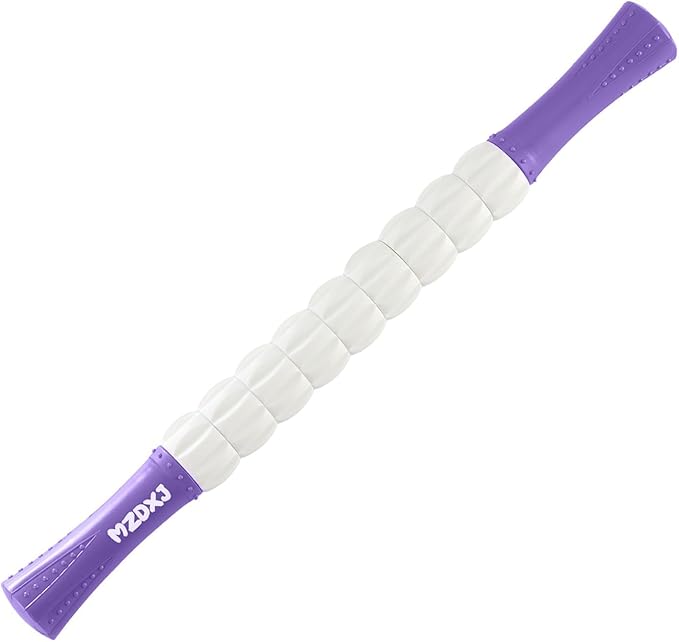 Muscle Roller Massage Roller Stick- Deep Tissue Fascia Blaster for Myofascial Pain Relief, Lymphatic Drainage & Body Sculpting, Handheld Physical Therapy & Recovery Tool (Purple White)