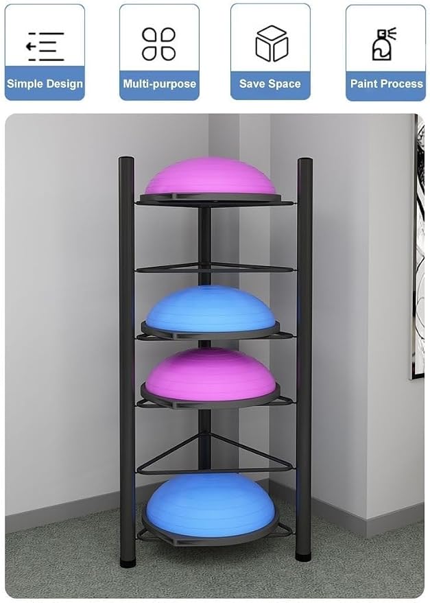 3/5/6/7 Tier Floor Stand Storage Organizer Exercise Half Balance Ball Storage Rack, Home Gym Workout Equipment for Bosu Slam Bowling Medicine Balls(White,6 Layer - 63in)