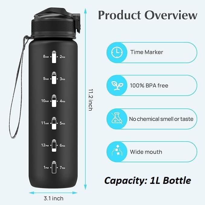 EYQ 32oz Water Bottle with Straw, Time Marker, Blue Purple | Blue Purple Tritan, BPA Free, Time Marker, Leakproof Lock Lid, Wide Mouth, for Gym, School, Office and Travel