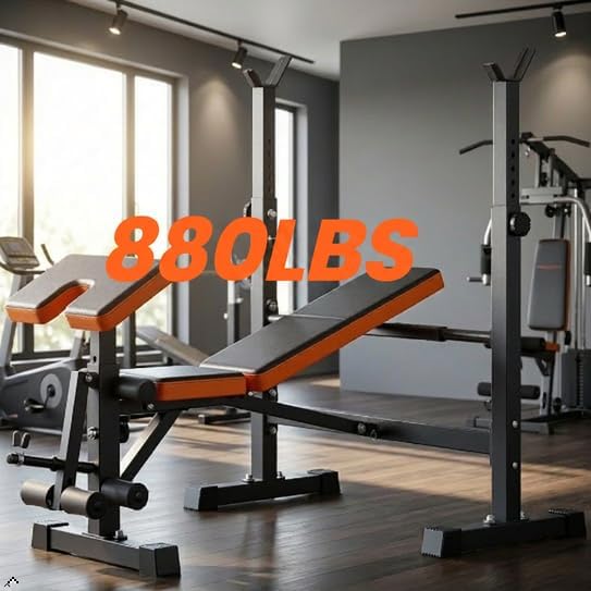 YOLEO 1+X Olympic Weight Bench Set with Rack, Upgraded Roman Chair, Preacher Curl & Leg Extension, 1870LBS Foldable Bench Press System for Full Body & Posterior Chain Training Home Gym