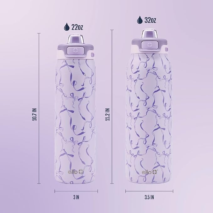 Ello Pop & Fill Insulated Stainless Steel Water Bottle with Quick Fill Lid, Leakproof Locking, Sip or Chug Spout, BPA-Free, Double Wall Vacuum Insulated for Sports, Travel & School- 22oz / 32oz / 40oz