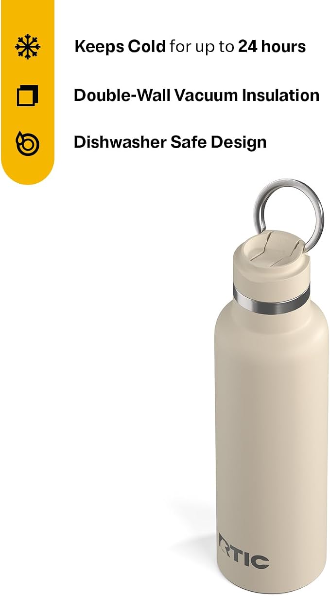 RTIC 20oz Journey Water Bottle, Ceramic Lined, Beach | Stainless Steel Metal, Insulated for Hot and Cold Drinks, Sports, Travel and Camping