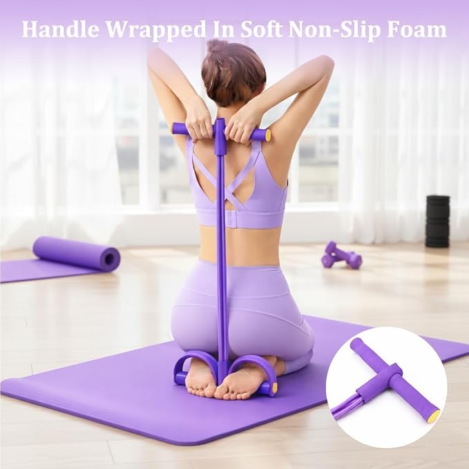 Resistance Bands with Handles, 6-Tube Foot Pedal, Natural Rubber Ankle Puller for Sit-ups & Full Body, Portable Home Gym Strength for Legs, Arms & Core