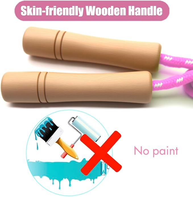 Jump Rope for Kids - Wooden Handle - Adjustable Cotton Braided Fitness Skipping Rope for Toddler Fitness Workout Exercise Outdoor Activity