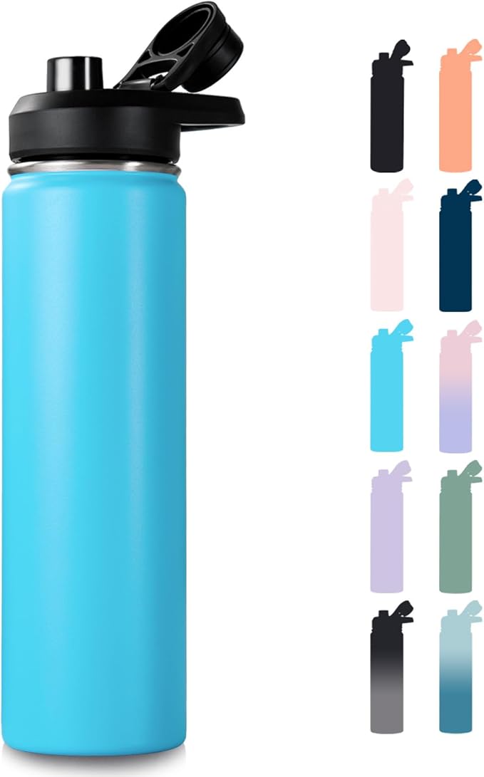 Fijinhom Insulated Water Bottle with Handle, 304 Stainless Steel Water Bottles with Wide Mouth, Double Wall Vacuum Sports Water Bottle, BPA Free, Keep Cold and Hot, 24 Ounces, Monster Blue
